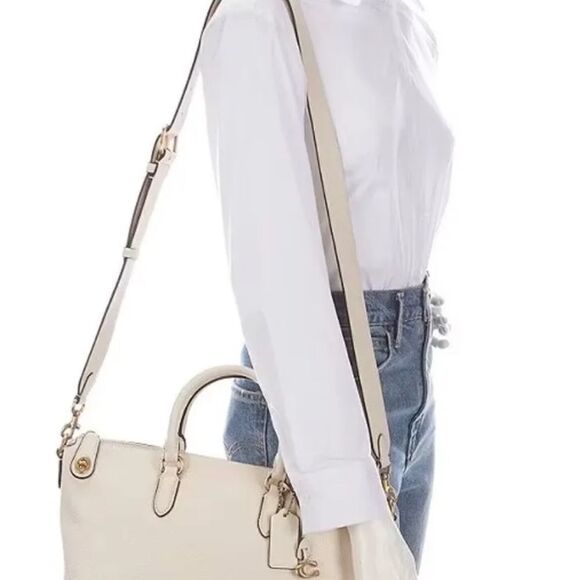 Coach - Cara Soft Pebble Leather Satchel Crossbody Bag. Dust Bag Chalk - Picture 12 of 15